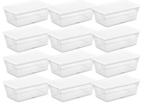 a photo of multiple clear storage containers with white lids 